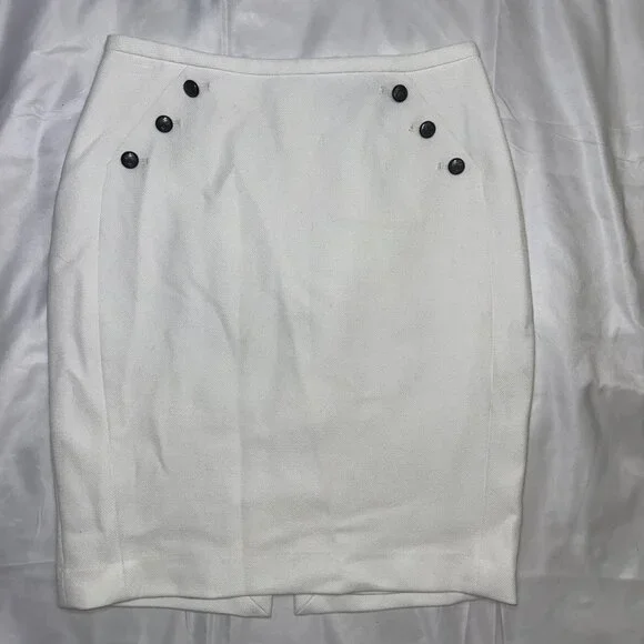 White House Black Market Skirt Double Rows Button Woven Fabric White Women’s 0 - Picture 6 of 13